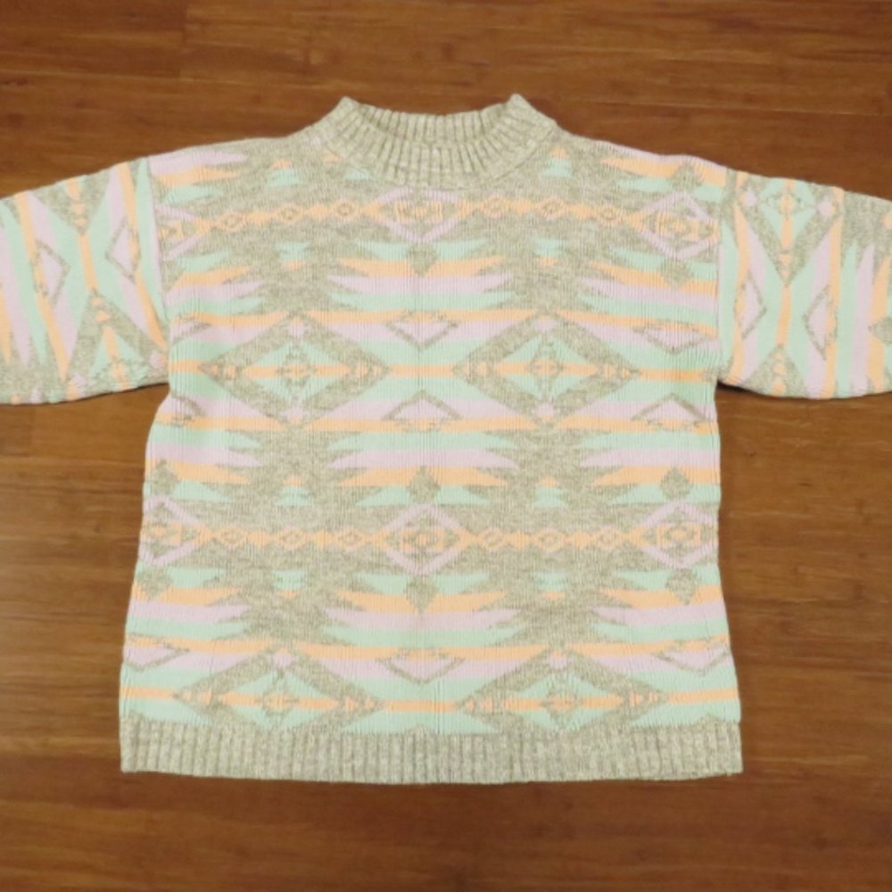 Womens 1980s Vintage Pastel Abstract Sweater Size Medium Petite